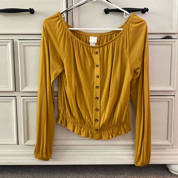 H&M golden button up cinch waist top size XS EUC - Picture 1 of 4
